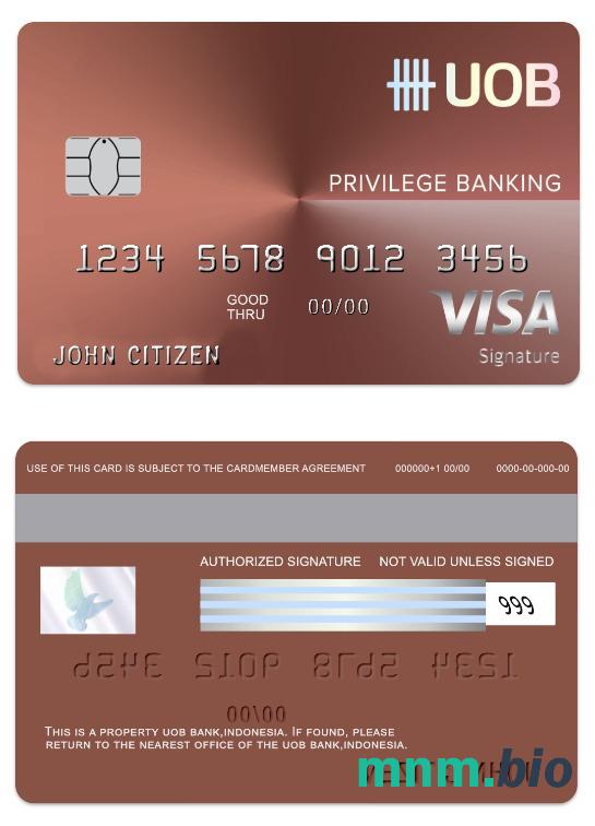 Indonesia UOB bank visa debet podpis karta przykład w formacie PSD